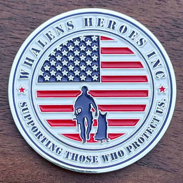 round challenge coin representing Whalens Heroes Inc