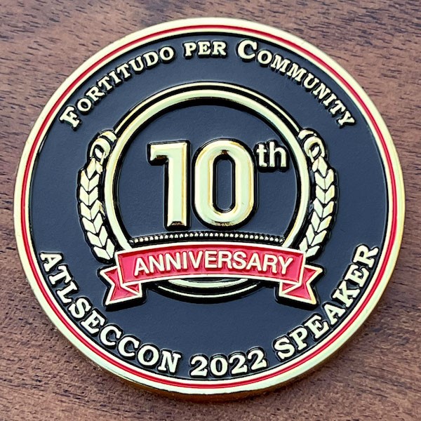 Custom round coin for the 10th anniversary of ATLSECCON