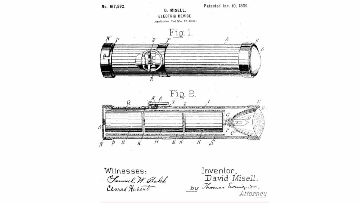 Patent drawing for David Misell flashlight