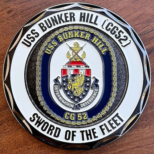 Round coin commomorating the USS Bunker Hill (CG-52)