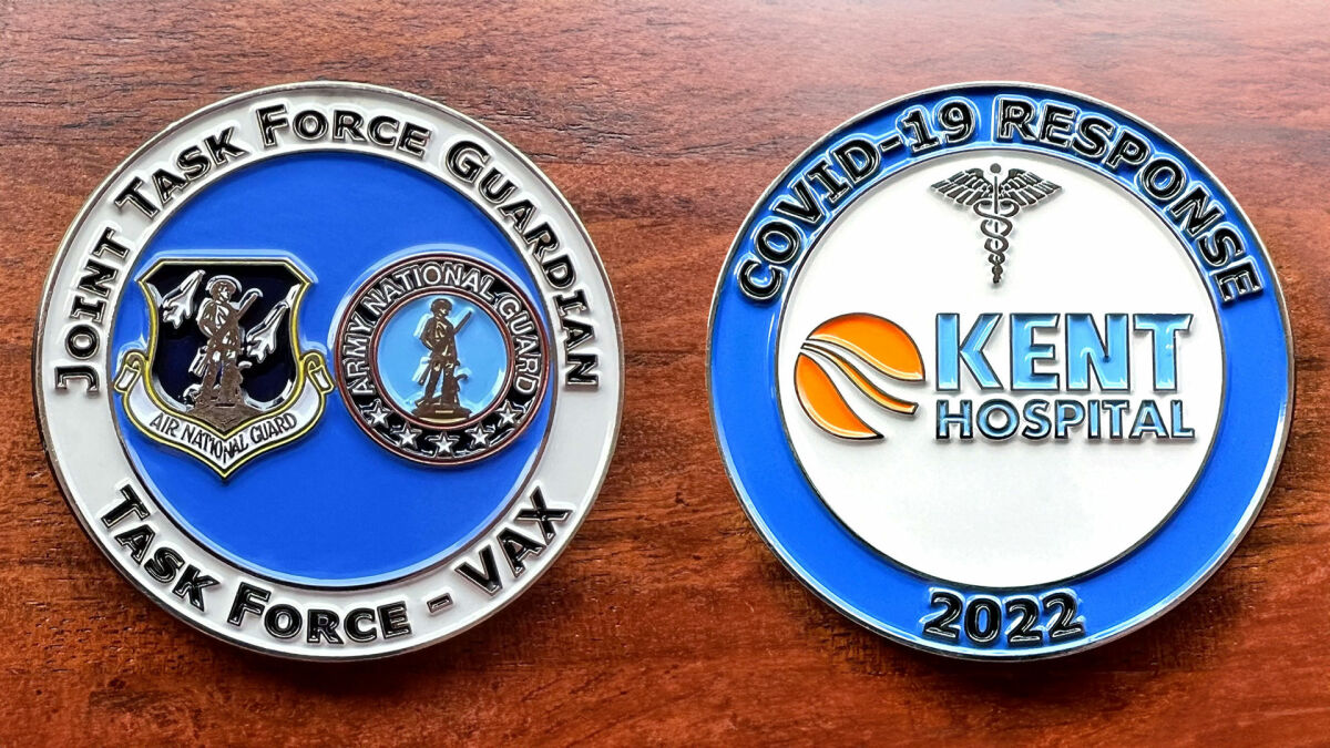 Challenge coin repesenting Kent Hospital COVID-19 Response