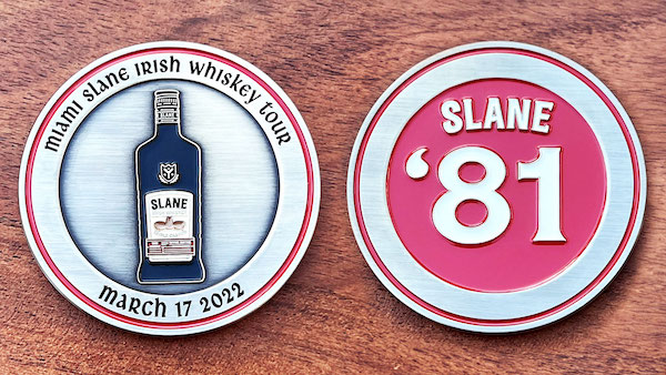 Round coin commemorating the Miami Slane Irish Whiskey Tour, March 17, 2022