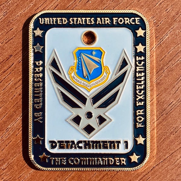 Rectangular United States Air Force military challenge coin. 