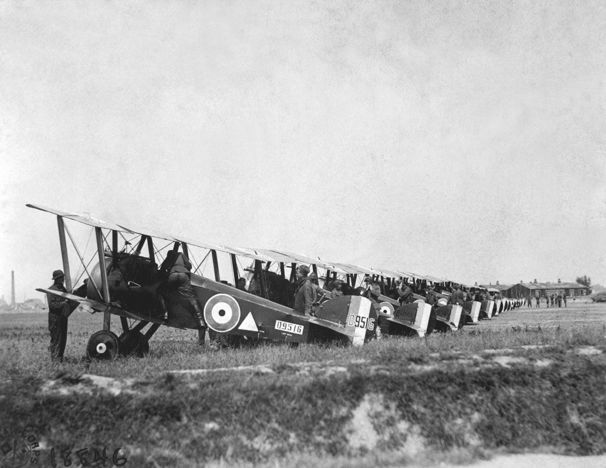 Picture of World War I Aircraft line up for takeoff